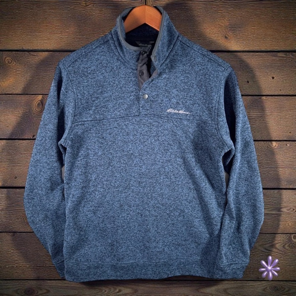 EDDIE BAUER‎ Snap Mock Neck Pullover Sweater | Blue Heather | Mens | MEDIUM